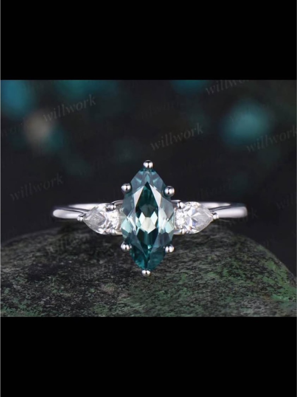 G10k white Gold Marquise
Cut emerald Green
Sapphire Ring
Engagement Ring,